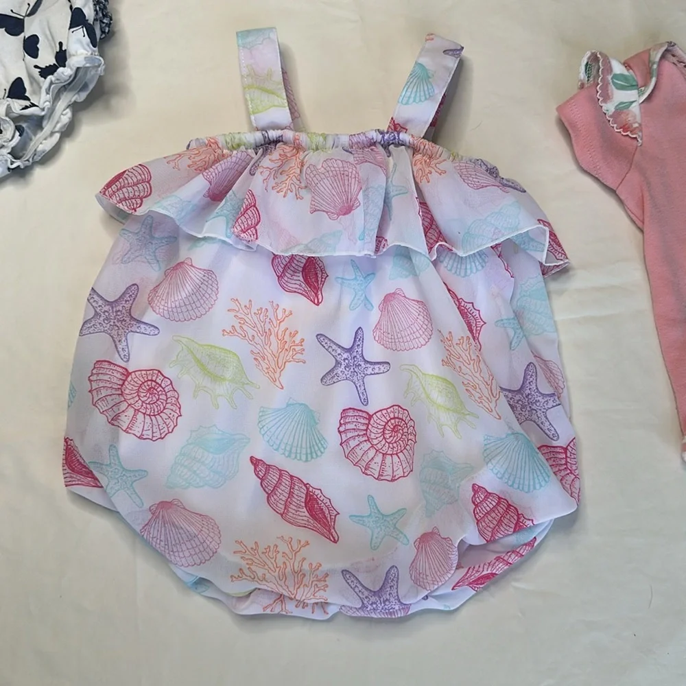 Baby Essentials Set of Three Baby Onesies size 9 months  - Pink, White, and Blue